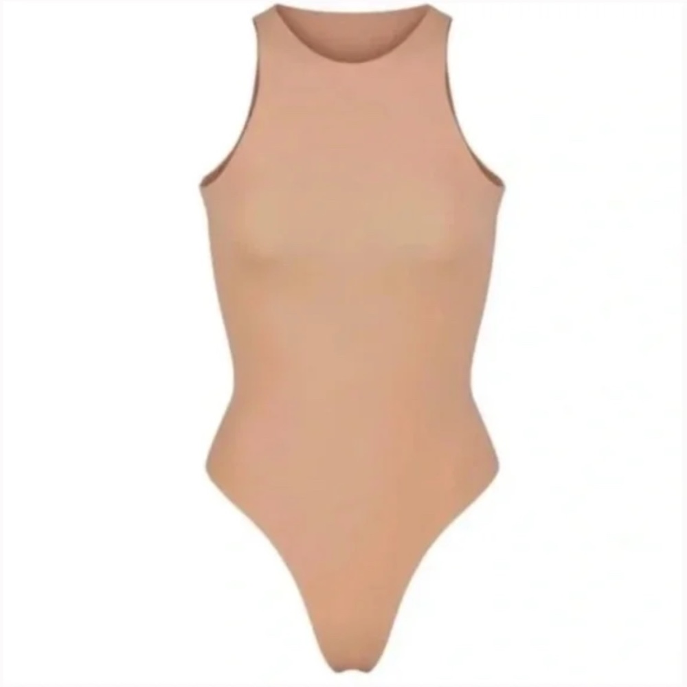 Skims Fits Everybody High Neck Bodysuit In Ochre